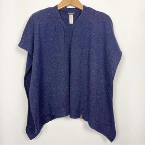 Roots Cozy Navy Cotton Linen Knit Sweater Poncho One Size
